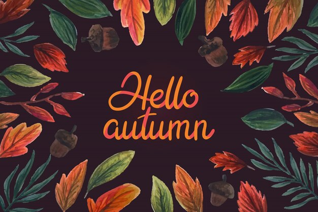 Watercolor Hello autumn lettering