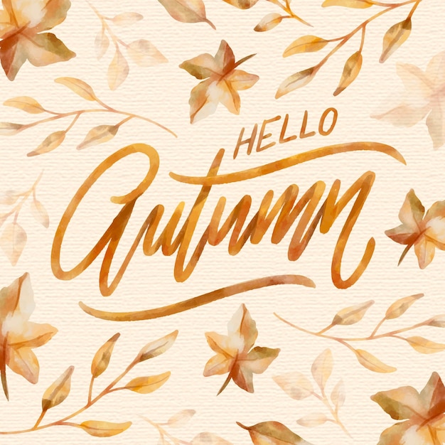 Watercolor hello autumn lettering