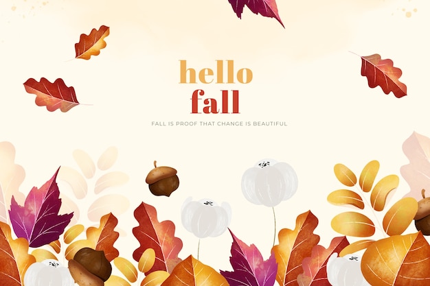 Watercolor hello fall background for autumn celebration