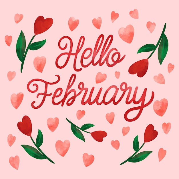 Free vector watercolor hello february lettering