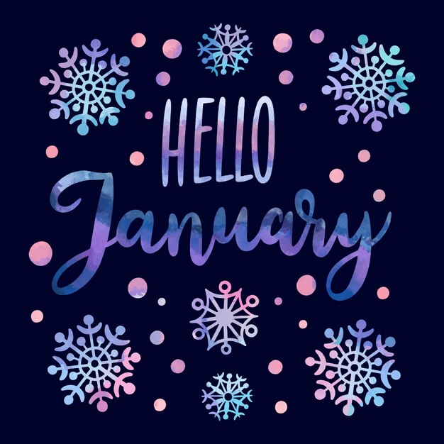 Watercolor hello january lettering