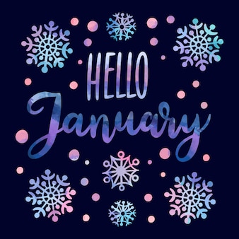 Watercolor hello january lettering