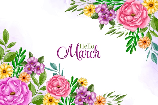 Watercolor hello march banner or background