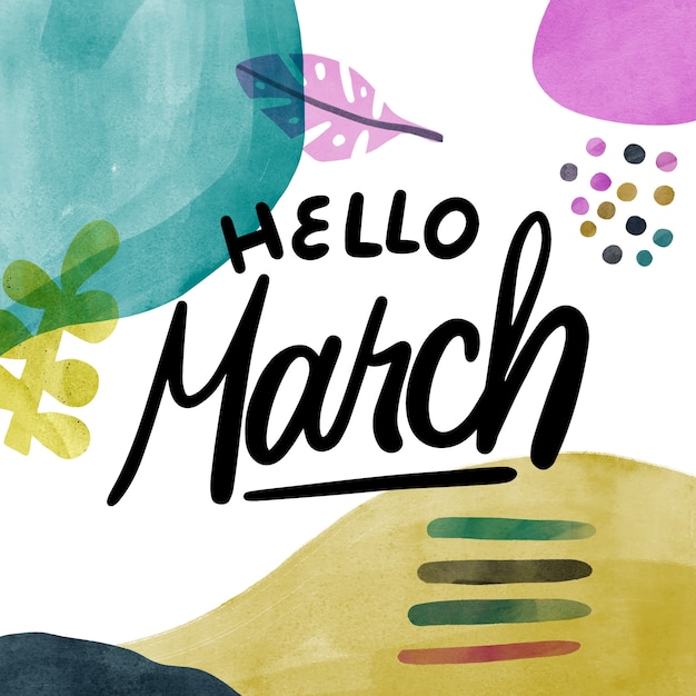Watercolor hello march lettering