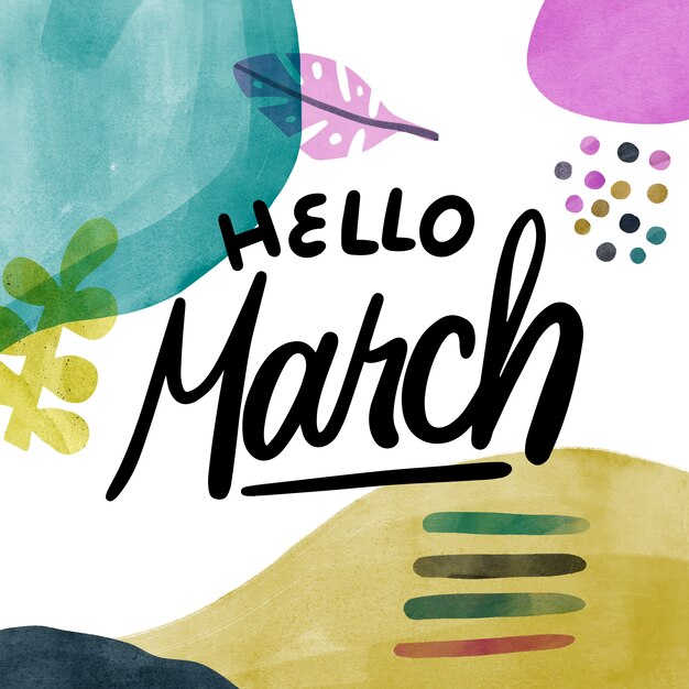 Watercolor hello march lettering