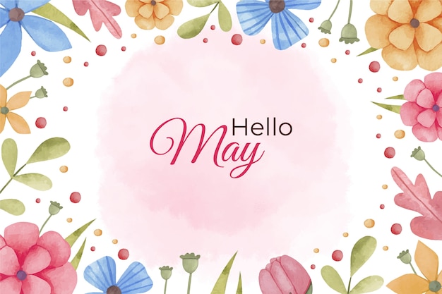 Free vector watercolor hello may banner and background