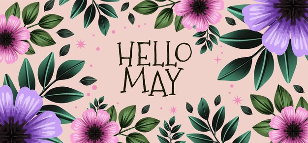 Watercolor hello may banner and background