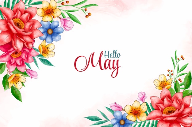 Free vector watercolor hello may horizontal banner or background