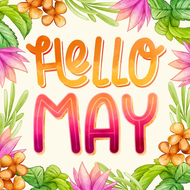 Watercolor Hello May Lettering