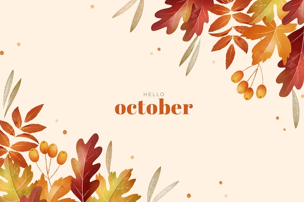 Free vector watercolor hello october background for autumn celebration