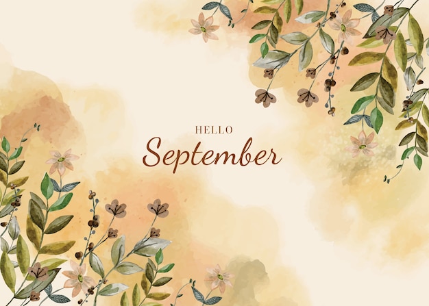 Watercolor hello september background for autumn