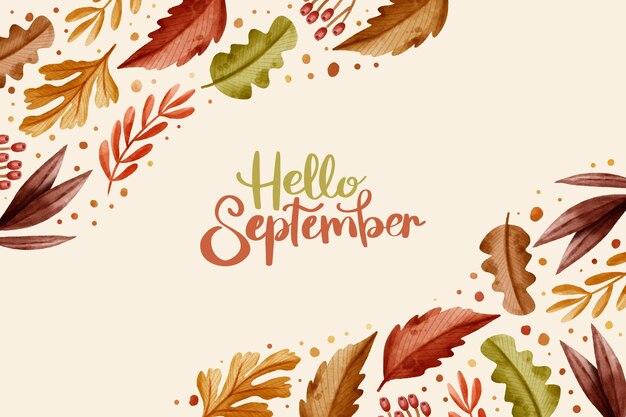 Watercolor hello september background