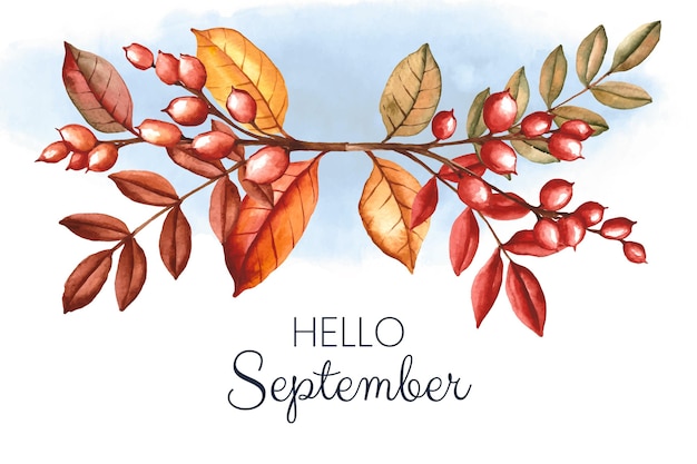 Watercolor hello september background