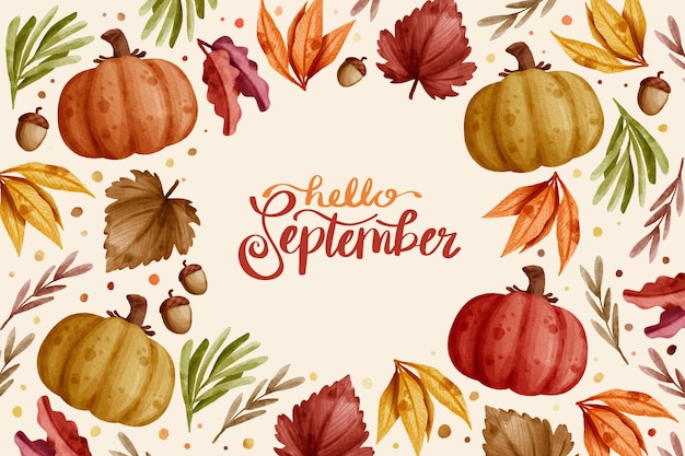 Watercolor hello september background