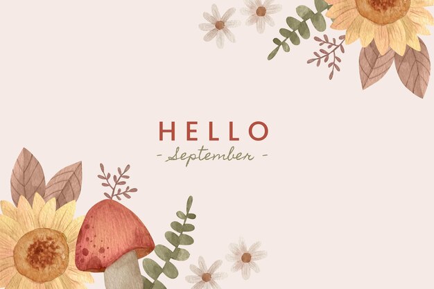 Watercolor hello september background