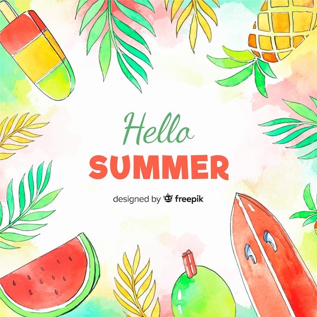 Watercolor hello summer background