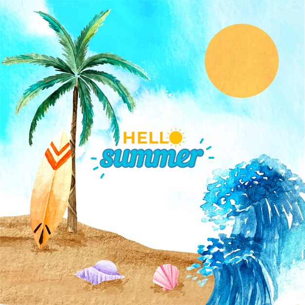 Watercolor hello summer concept