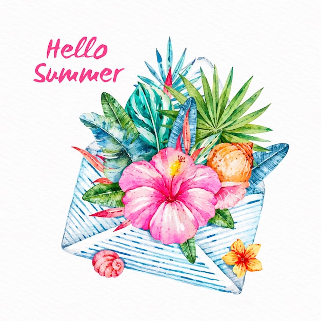 Free vector watercolor hello summer concept