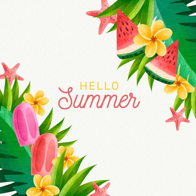 Watercolor hello summer concept