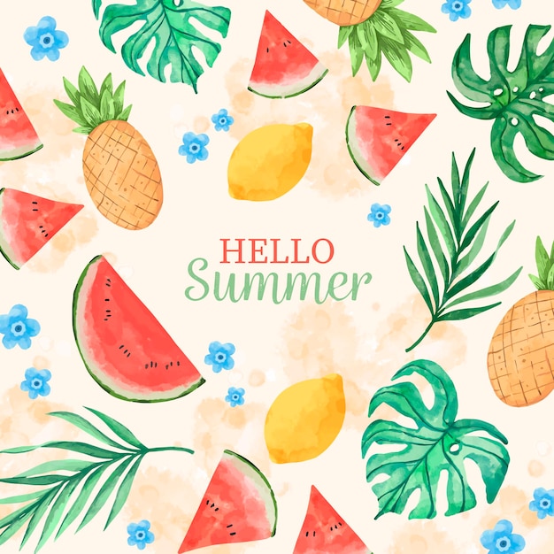 Watercolor hello summer concept