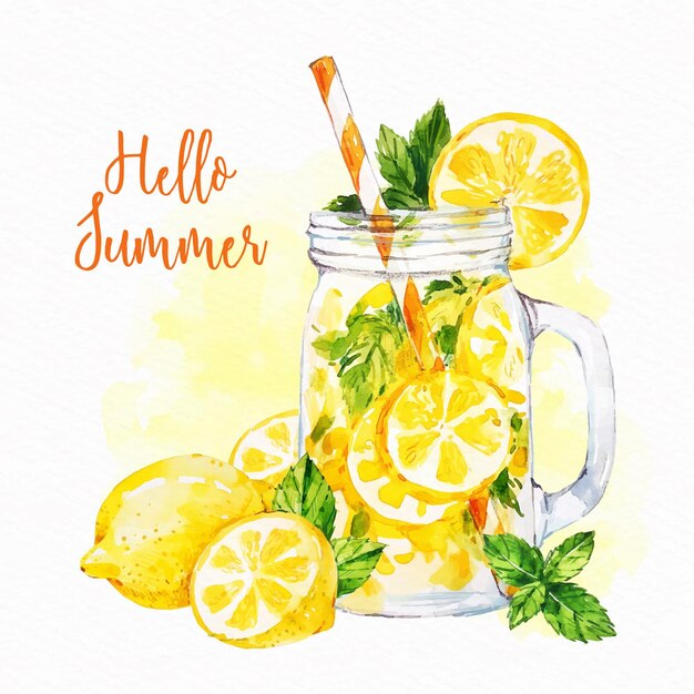 Watercolor hello summer concept