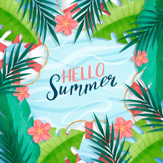 Watercolor hello summer concept