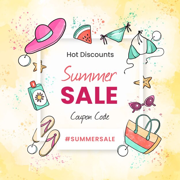 Watercolor hello summer sale design