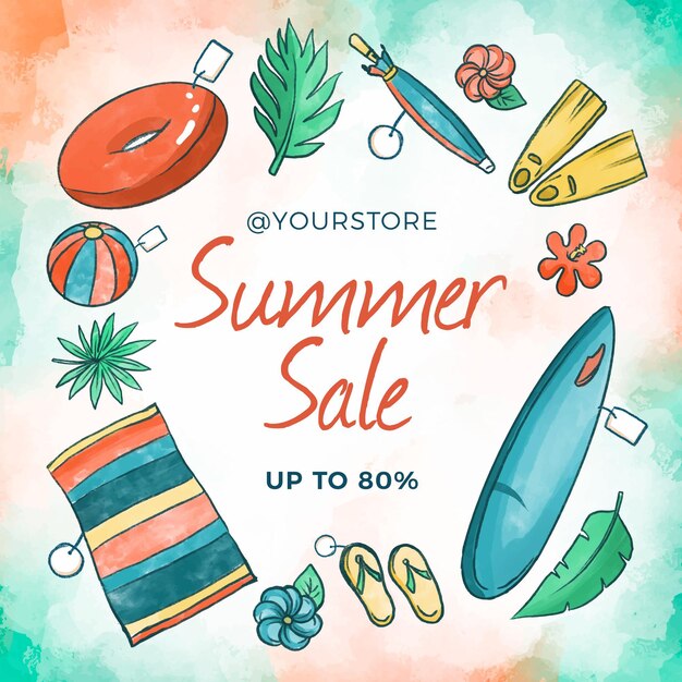 Free Vector watercolor hello summer sale
