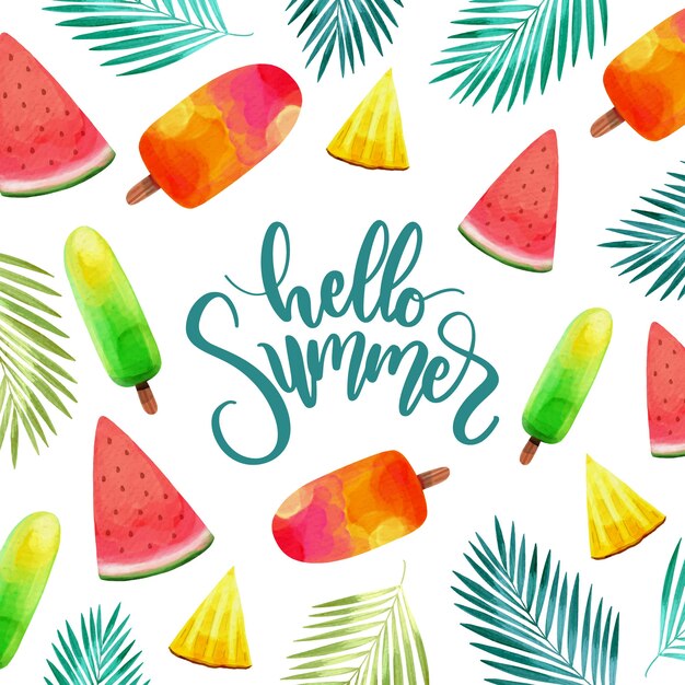 Watercolor hello summer