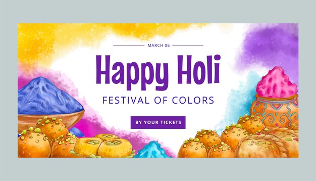 Watercolor holi festival celebration horizontal banner template