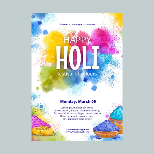 watercolor holi festival celebration vertical poster template