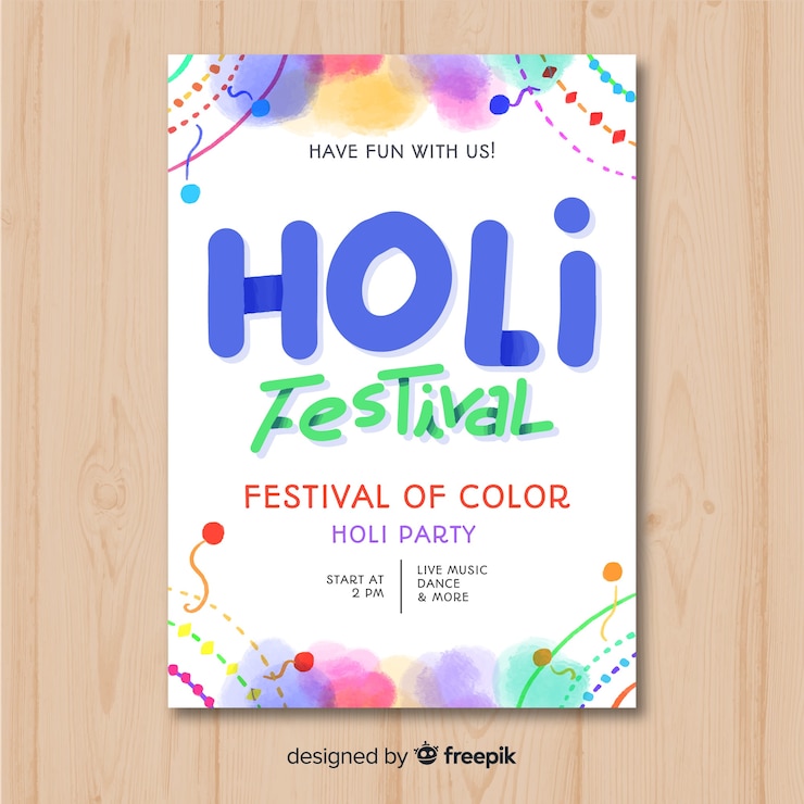 무료 Vector 수채화 holi 축제 전단지 서식 파일