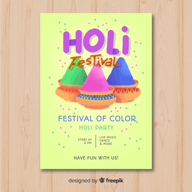 Watercolor holi festival flyer template