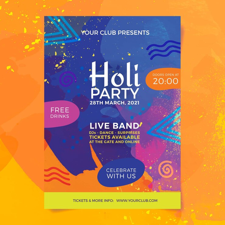 Free Vector watercolor holi festival flyer template