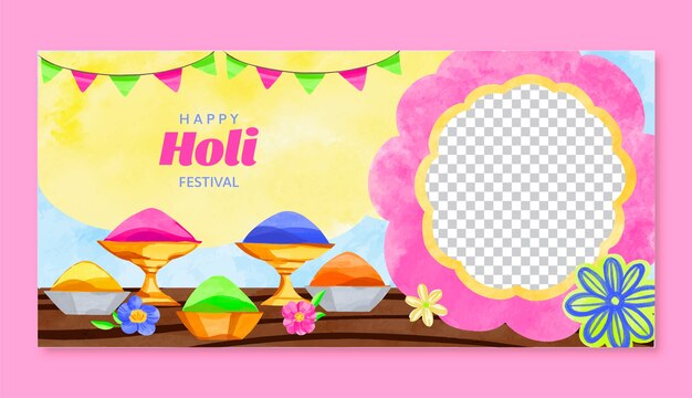 Watercolor holi festival horizontal banner template