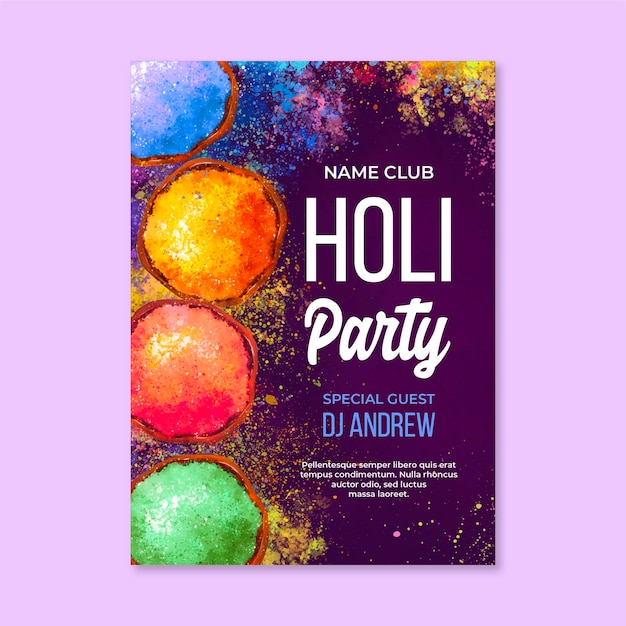 Watercolor holi festival vertical poster template