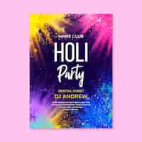 Vettore gratuito modello di poster verticale del festival di holi dell'acquerello