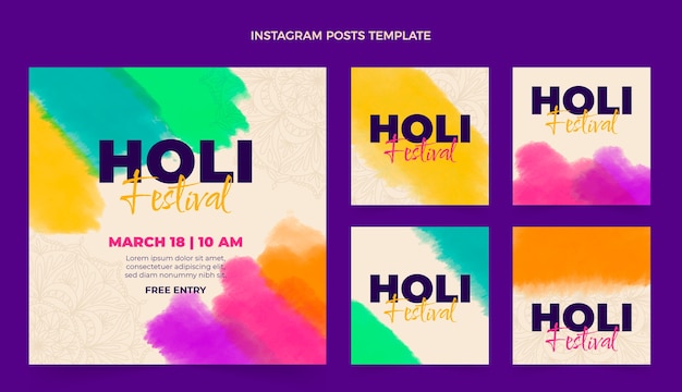 Watercolor holi instagram posts collection