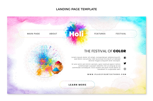 Free vector watercolor holi landing page template