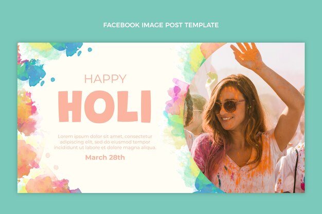 Watercolor holi social media post template