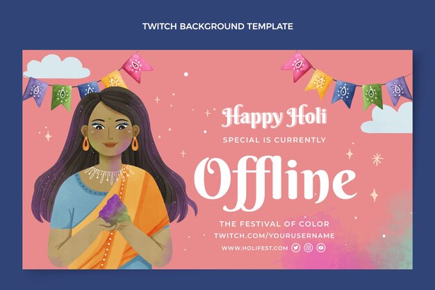 Free vector watercolor holi twitch background