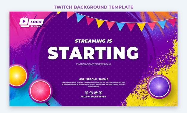 Free vector watercolor holi twitch background