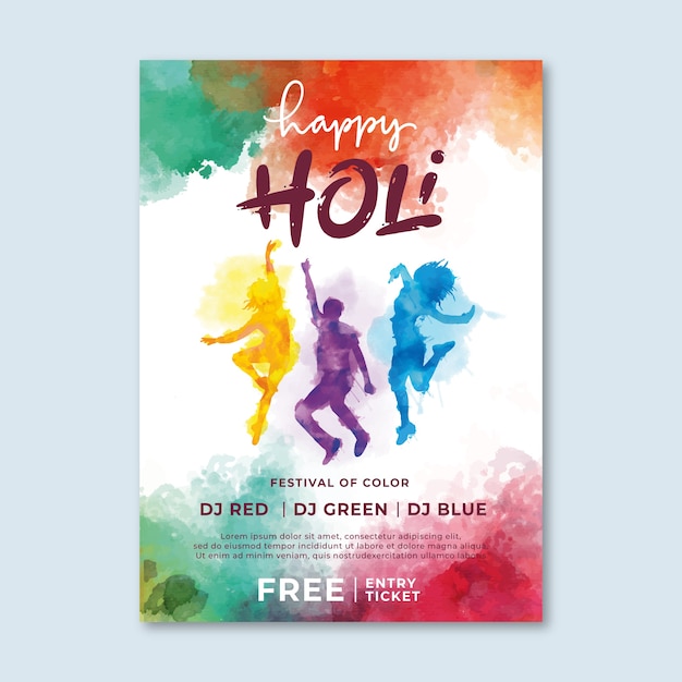 Watercolor holi vertical flyer template