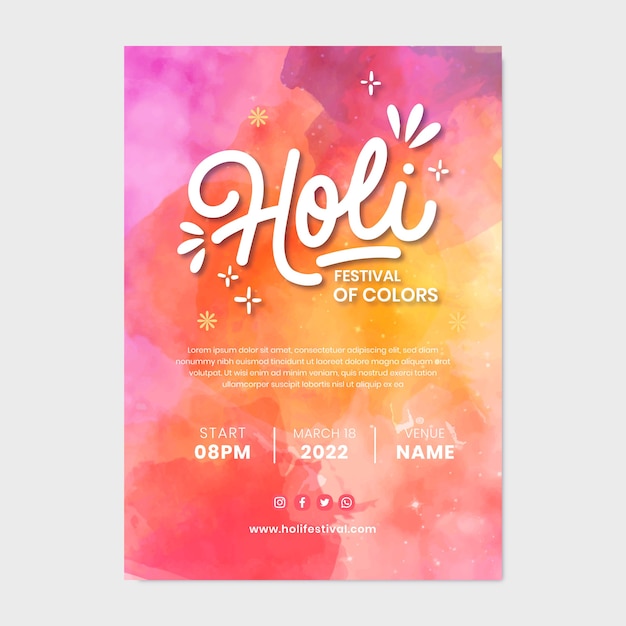 Free vector watercolor holi vertical flyer template