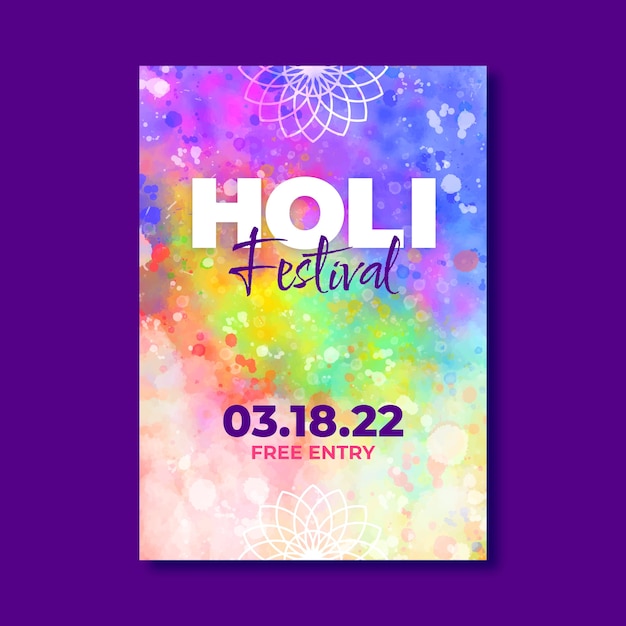 Free vector watercolor holi vertical flyer template