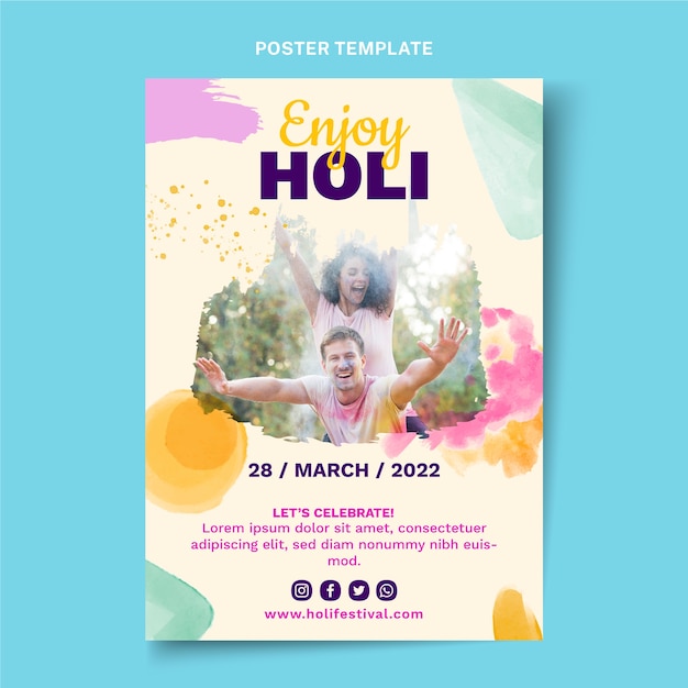 Free vector watercolor holi vertical poster template
