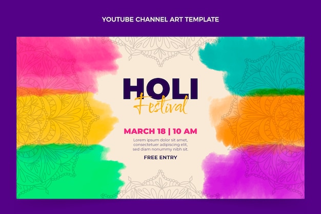 무료 벡터 수채화 holi youtube 채널 아트