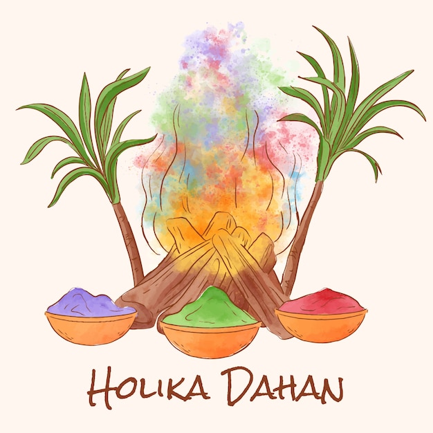 Free Vector watercolor holika dahan illustration