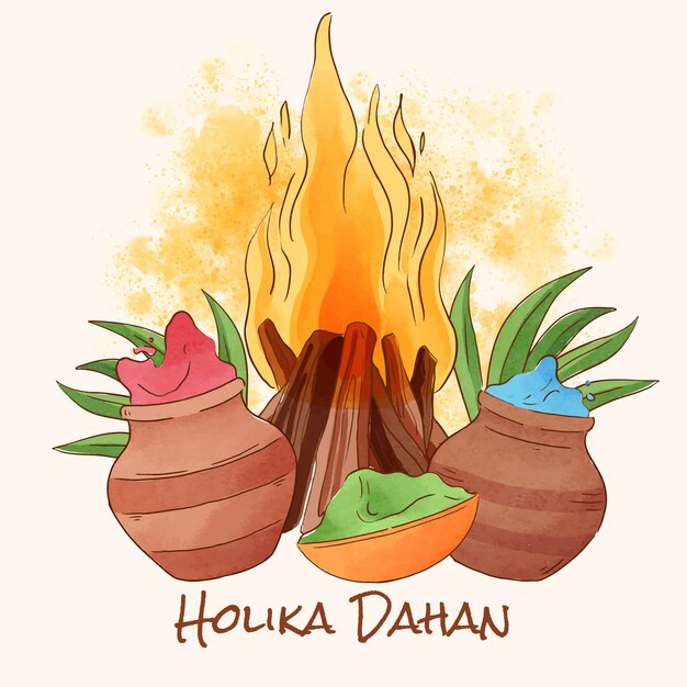 Watercolor holika dahan illustration