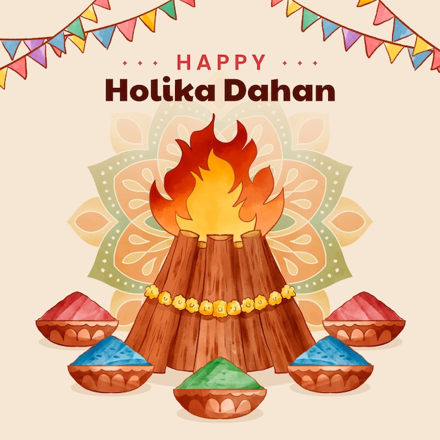 Watercolor holika dahan illustration